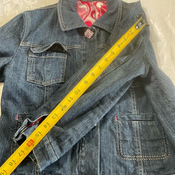 Luii Womens Lined Denim Jacket Jeweled Buttons Size Medium Cropped - Picture 8 of 8